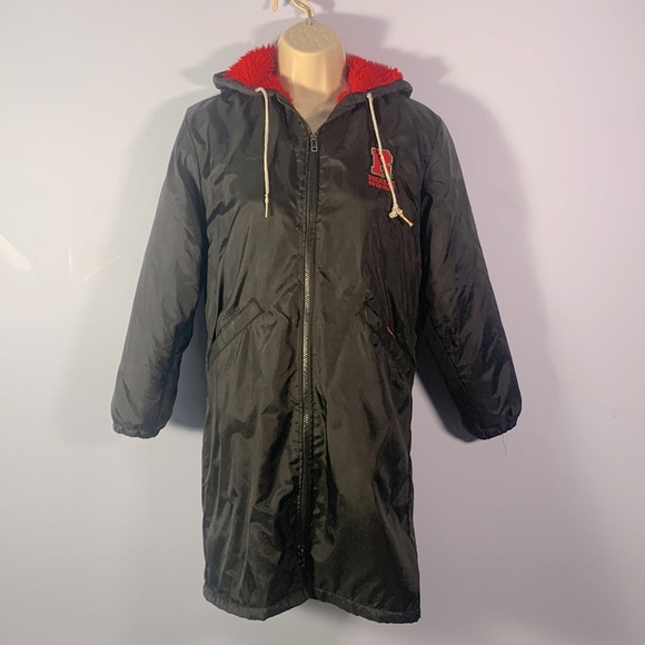 Vintage Ohio State Buckeyes swim club YM black red long coat varsity red fur - Picture 1 of 10